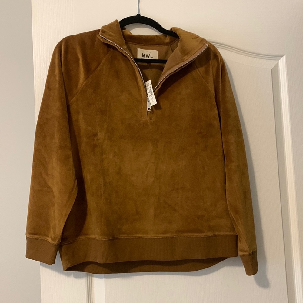 NWT Madewell 1/2 zip velour pullover in dried cedar size small